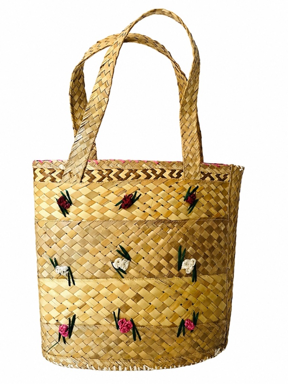 Handmade Straw Raffia Tote Bag Floral Embroidered 
Vacation bag Woven Purse